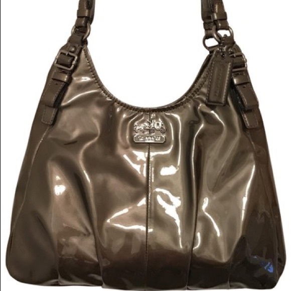 Gray Silver Gunmetal Patent Leather Shoulder Bag - Picture 1 of 11